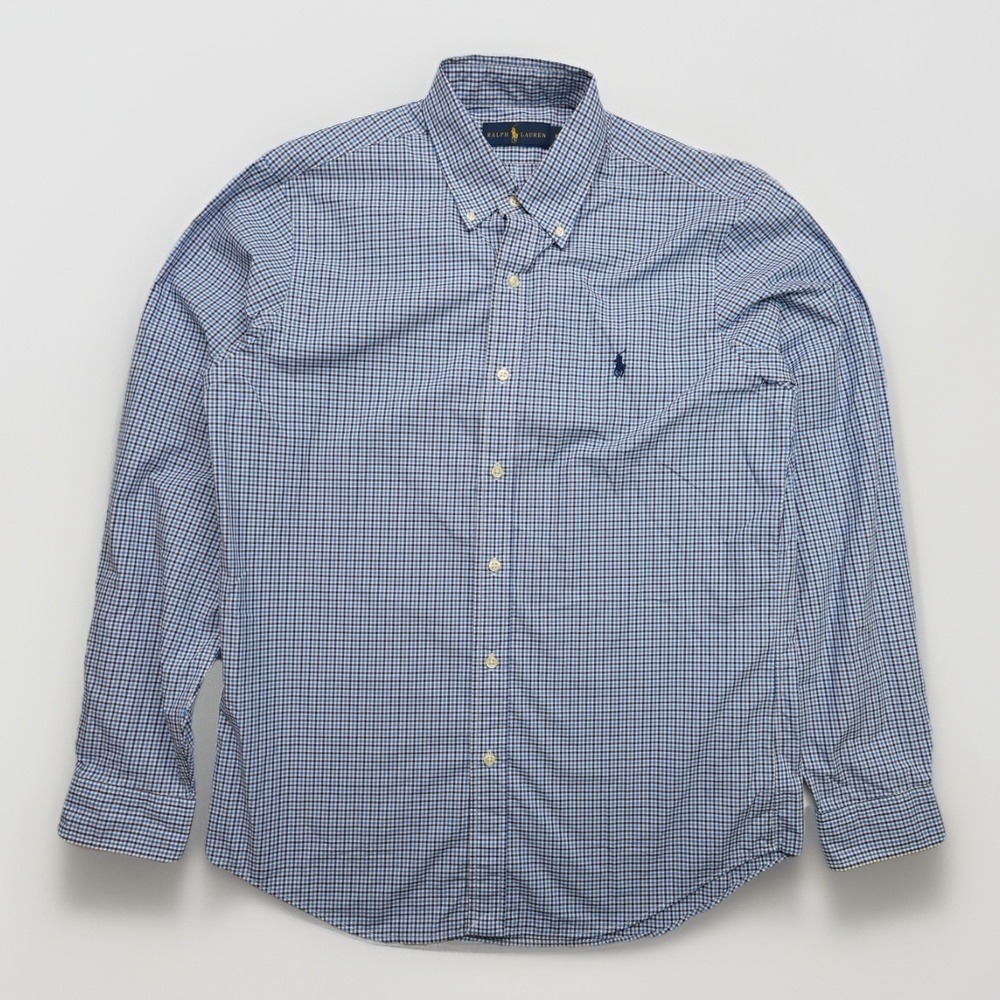 Ralph Lauren Mens Sz Medium Blue Plaid Classic Fit Long Sleeve Button Down Shirt